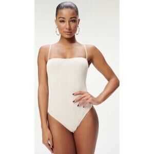 Good American Skinny Strap Nude Bone Ribbed Seamless Square Neck Bodysuit Size S